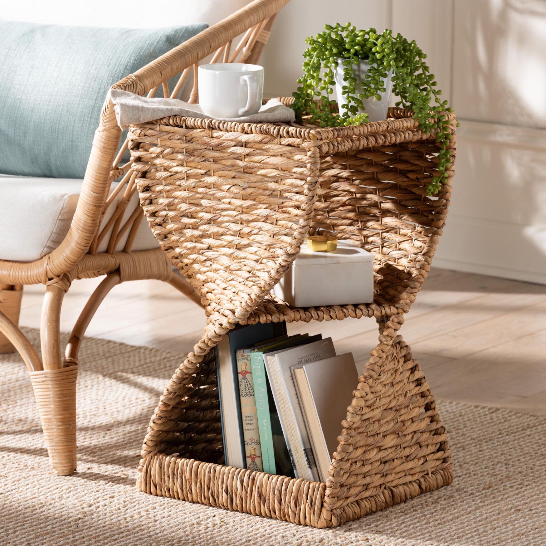 Pelleas Modern Bohemian Natural Brown Seagrass and Wood End Table, , alternate image number 11