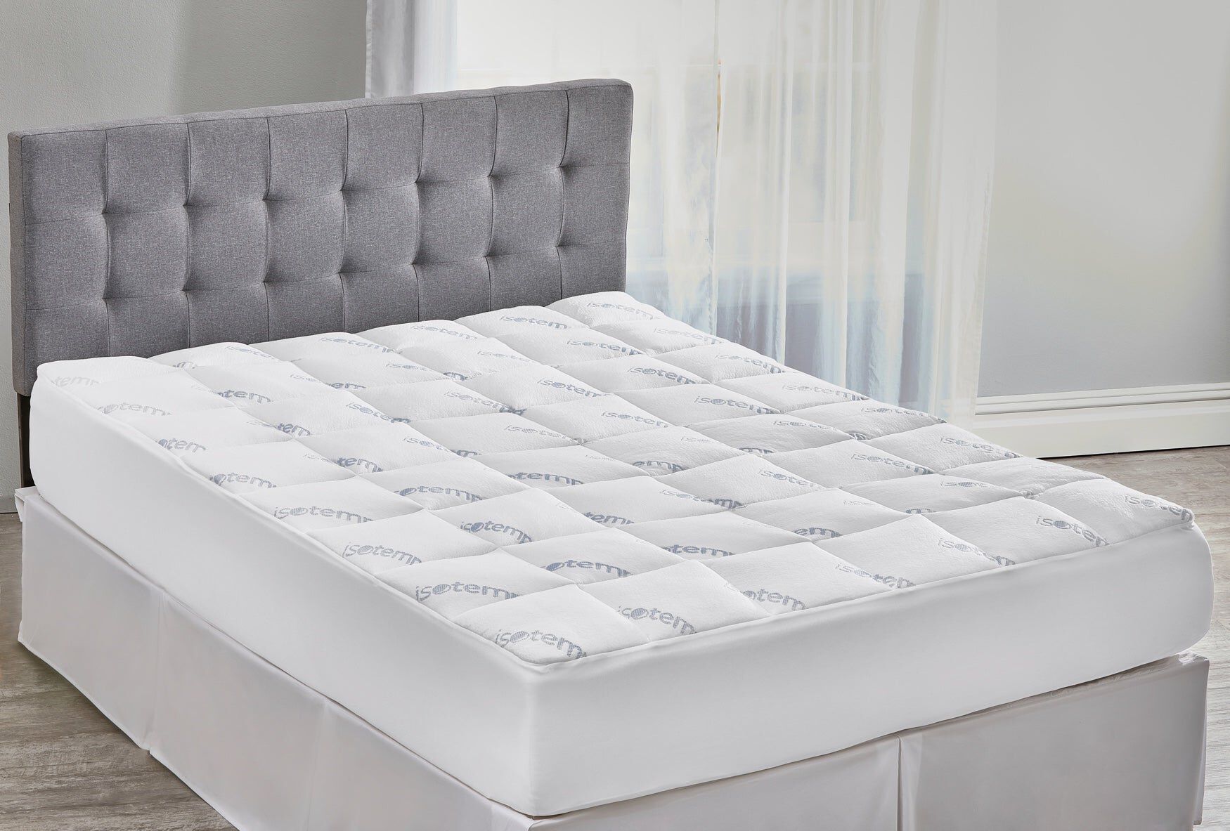 Jacquard Knit Cooling Mattress Pad, WHITE, hi-res image number 0