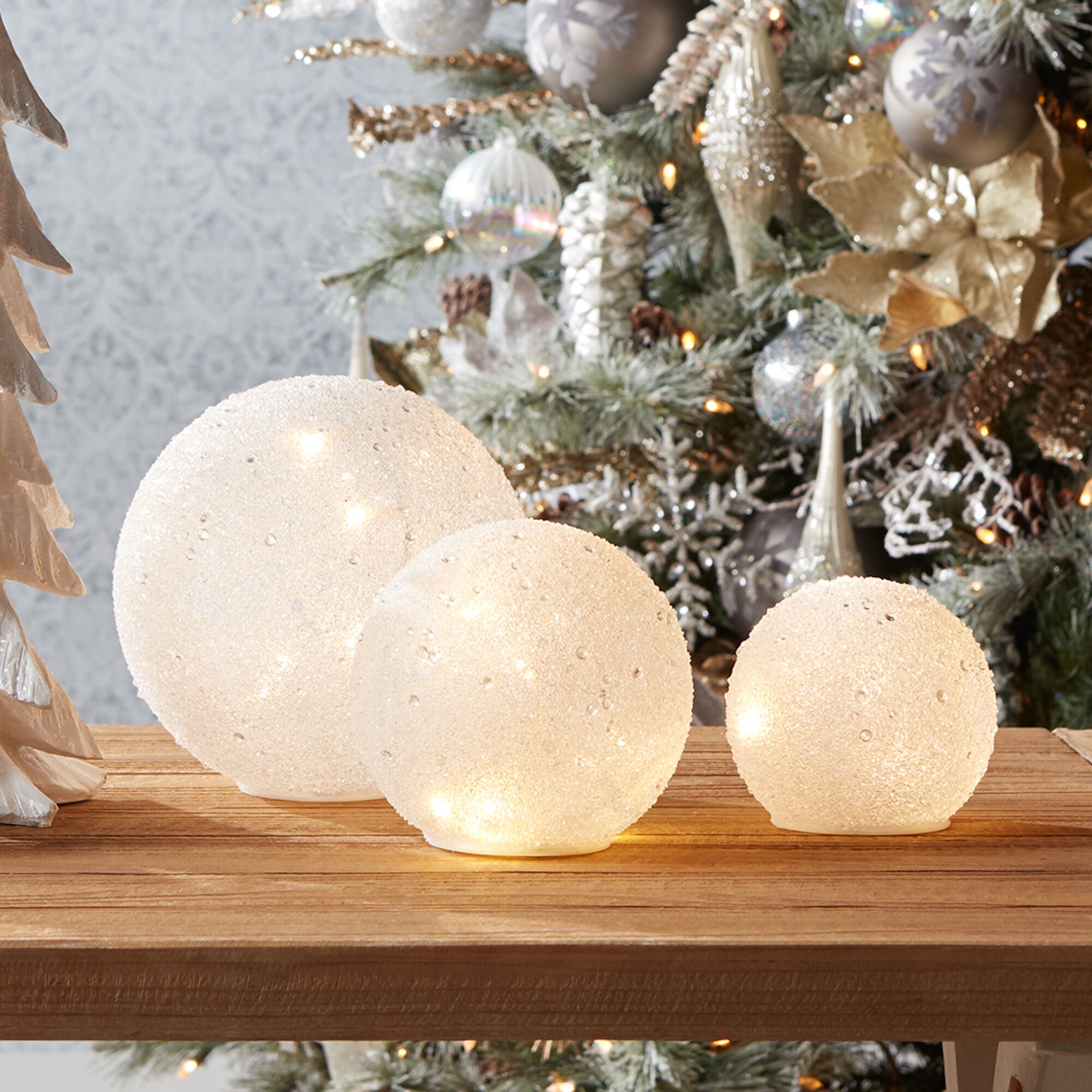 LED Frosted Snowball Globe (Set of 3), WHITE, alternate image number 1