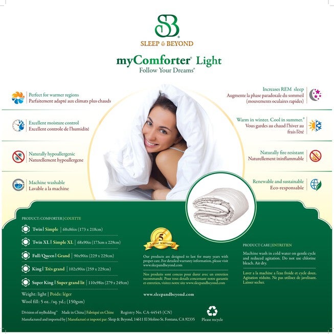 myComforter - light, 100% Washable Wool Comforter, , on-hover image number 1