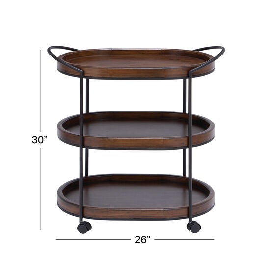 Brown Pine and Metal Traditional Bar Cart, 30x25x16, , alternate image number null