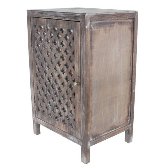Distressed Quatrefoil End Table with Mirror Accent Woman Within