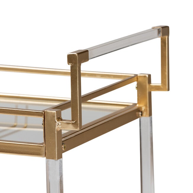 Savannah Contemporary Glam and Luxe Gold Metal and Glass Wine Cart, GOLD, alternate image number null