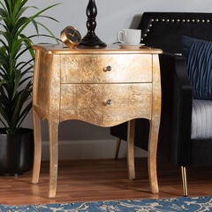 Patrice Classic and Traditional Gold Finished Wood 2-Drawer End Table
