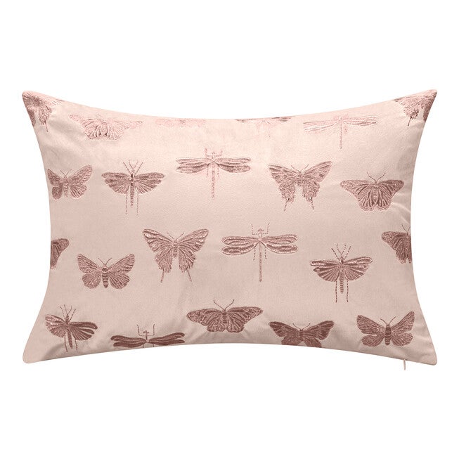 Embroidered Butterflies and Moths Lumbar Decorative Pillow, BLUSH, hi-res image number 0
