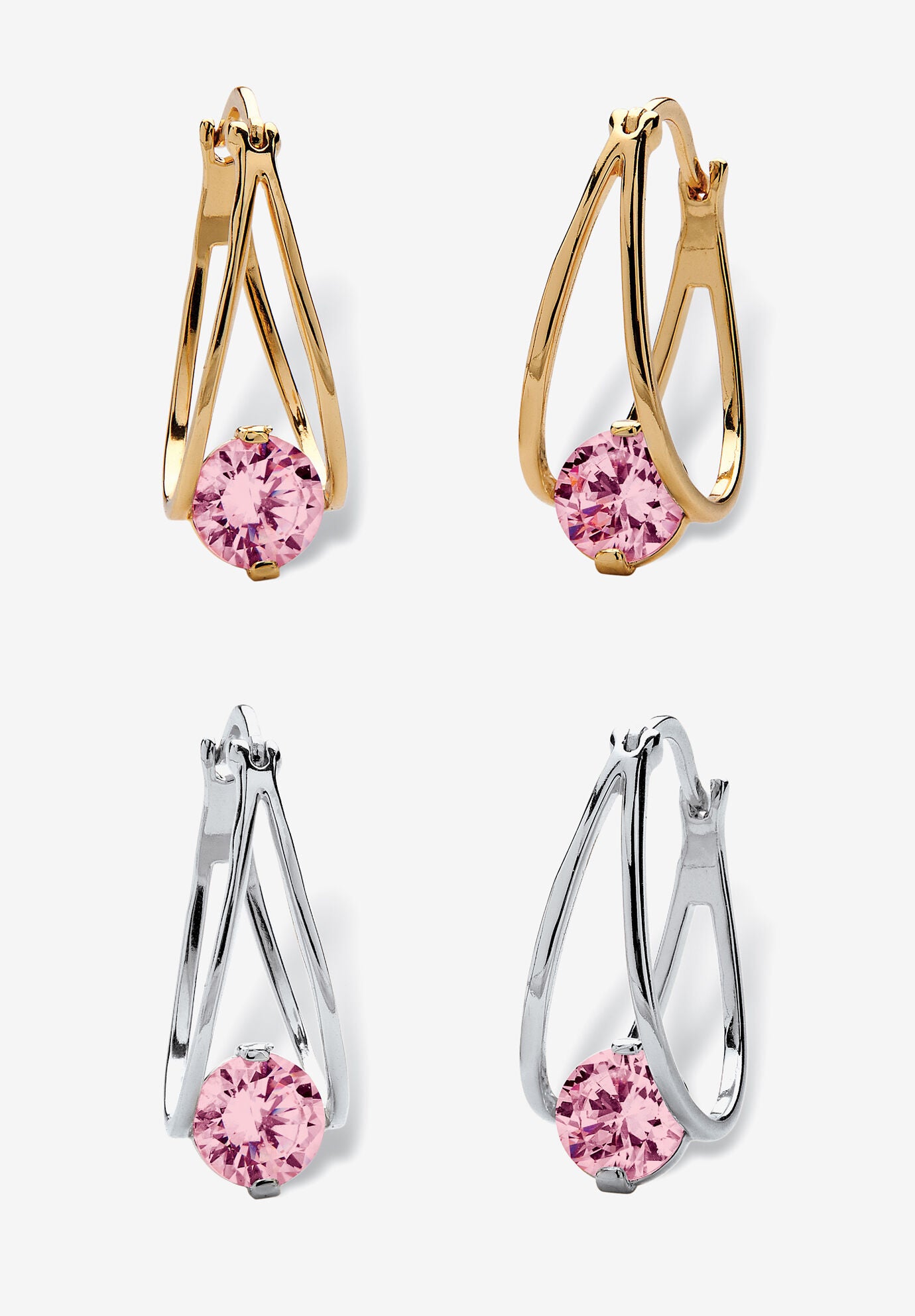 Silvertone 2 Pair Set Hoop Earrings (24x9mm) Round Simulated Blue, JUNE, hi-res image number 0