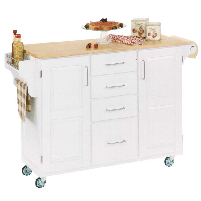 Large White Finish Create a Cart with Wood Top , WHITE WOOD, hi-res image number 0