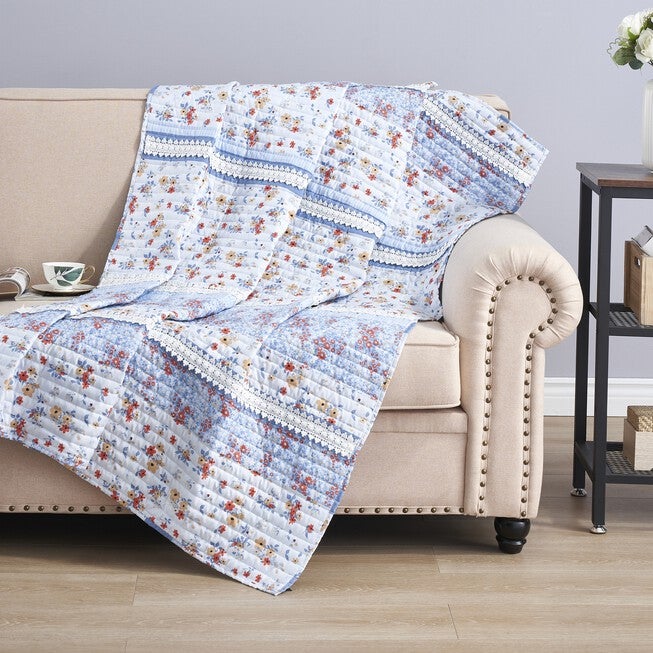 Betty Lace-Embellished Throw Blanket, WHITE, hi-res image number 0