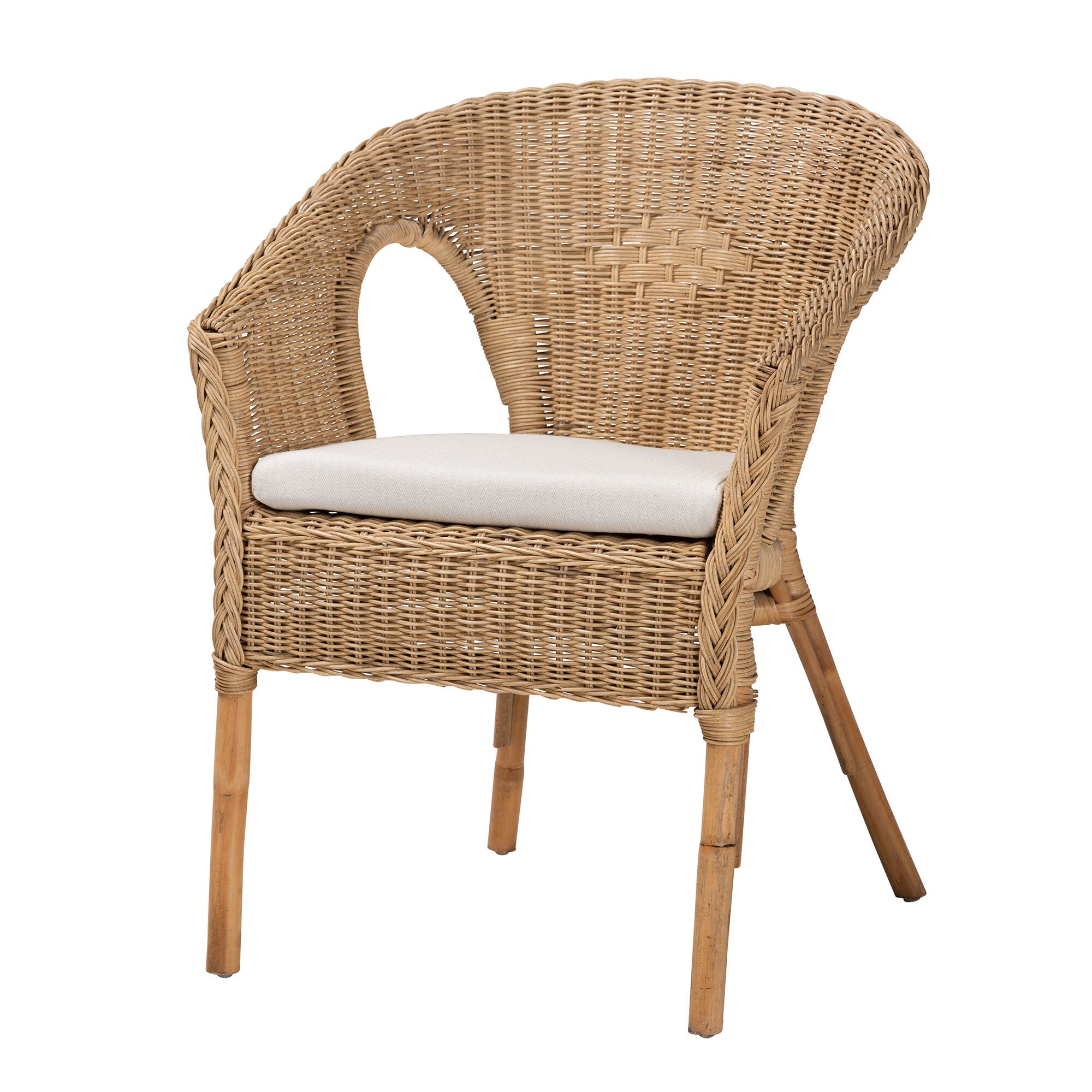 Abbey Modern Bohemian Natural Brown Antique Rattan Dining Chair, BROWN, alternate image number 1