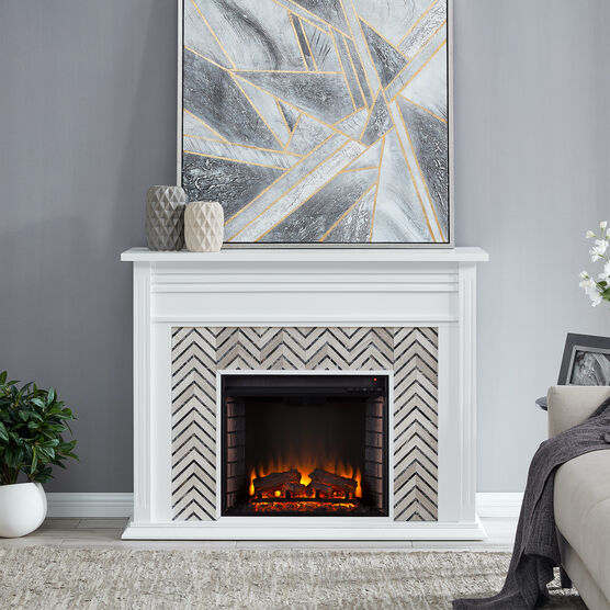 Hebbington Tiled Marble Fireplace, WHITE, hi-res image number null