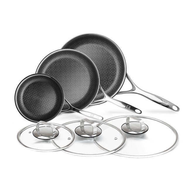 LIVWELL DiamondClad™ 6pc Hybrid Nonstick Stainless Steel Frying Pan Set, Dishwasher Safe, PFOA-free – Silver/Black, SILVER, on-hover image number 1