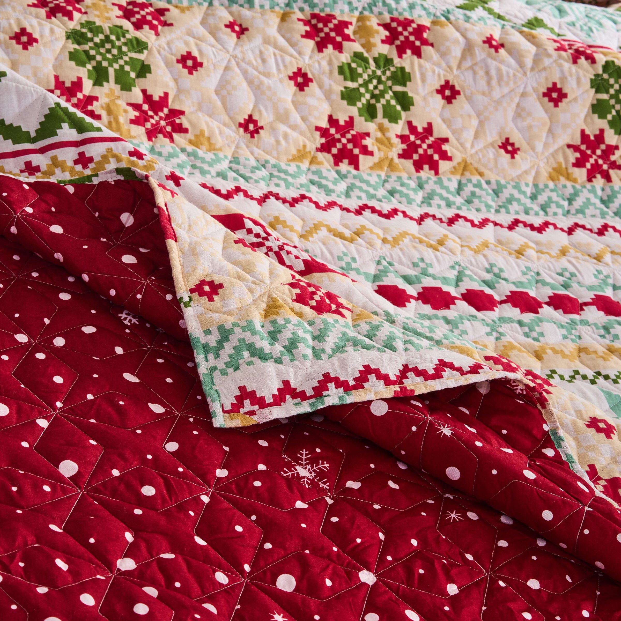 Fair Isle Quilted Throw Blanket, SNOW, alternate image number 4