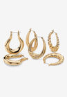 Goldtone Smooth and Textured 3 Piece Set Hoop Earrings (33mm), GOLD, hi-res image number 0