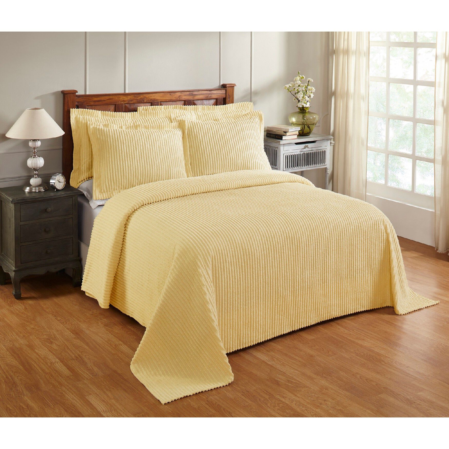 Better Trends Jullian Collection in Bold Stripes Design Bedspread, YELLOW, hi-res image number 0