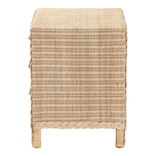 Lanica Japandi Sun Bleached Rattan 3-Drawer Nightstand, PALE, alternate image number null
