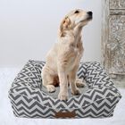 Chevron poly-cotton bolster with detachable faux fur cushion Large Size, GREY, hi-res image number null
