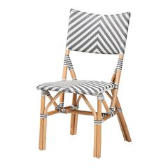 Shai Modern French Grey And White Weaving And Natural Rattan Bistro Chair