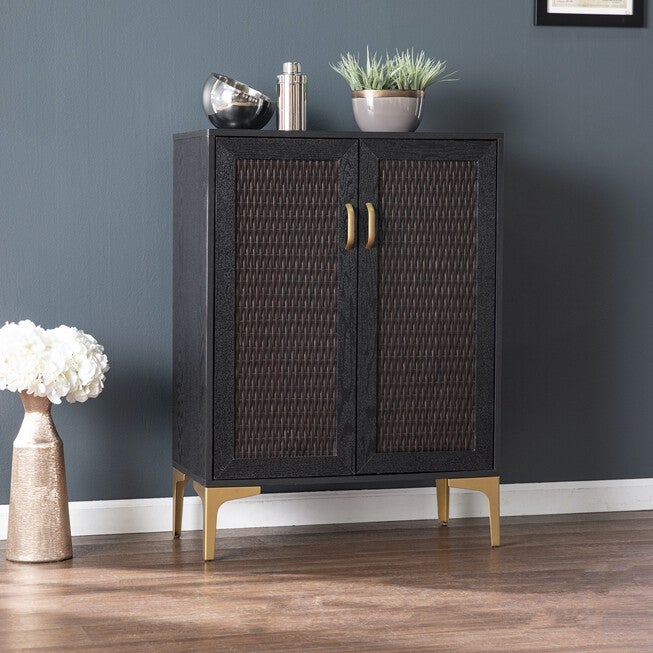 Rolliston Two-Door Bar Cabinet, BLACK, hi-res image number 0