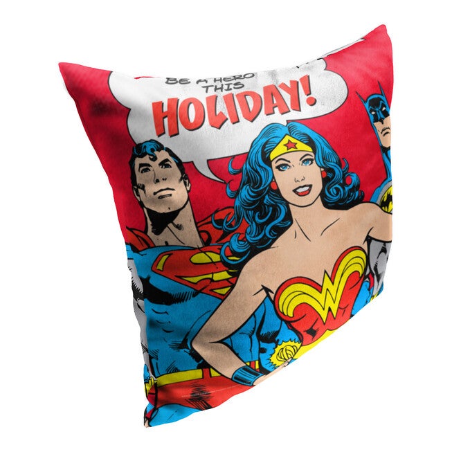 Wb Dc Justice League Be A Holiday Hero Printed Throw Pillow, , on-hover image number null