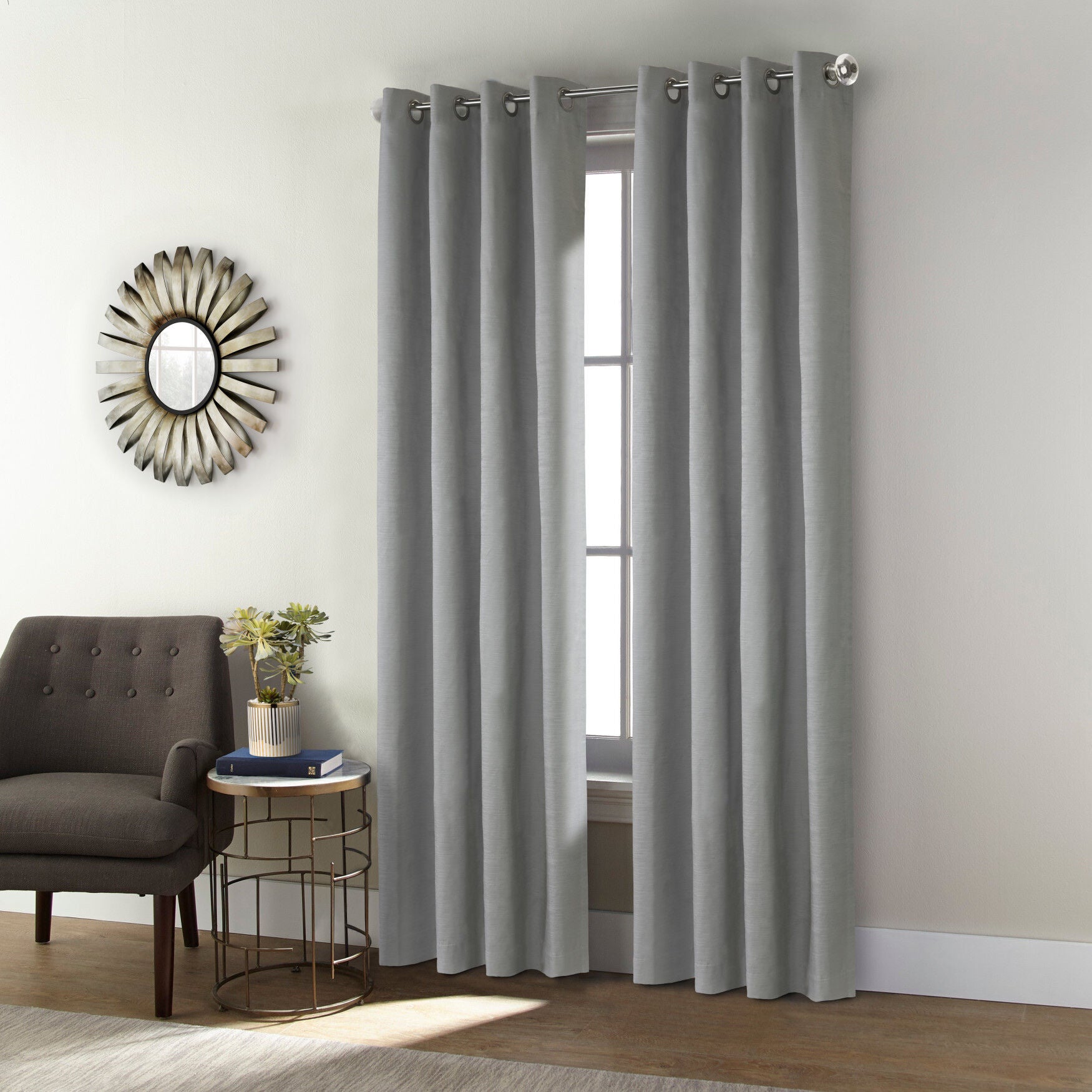 Shadow Blackout Grommet Curtain Panel, GREY, hi-res image number 0