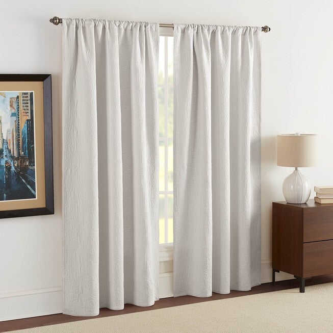 Raphaela European Matelassé Window Panel Pair, SOFT GRAY, hi-res image number 0