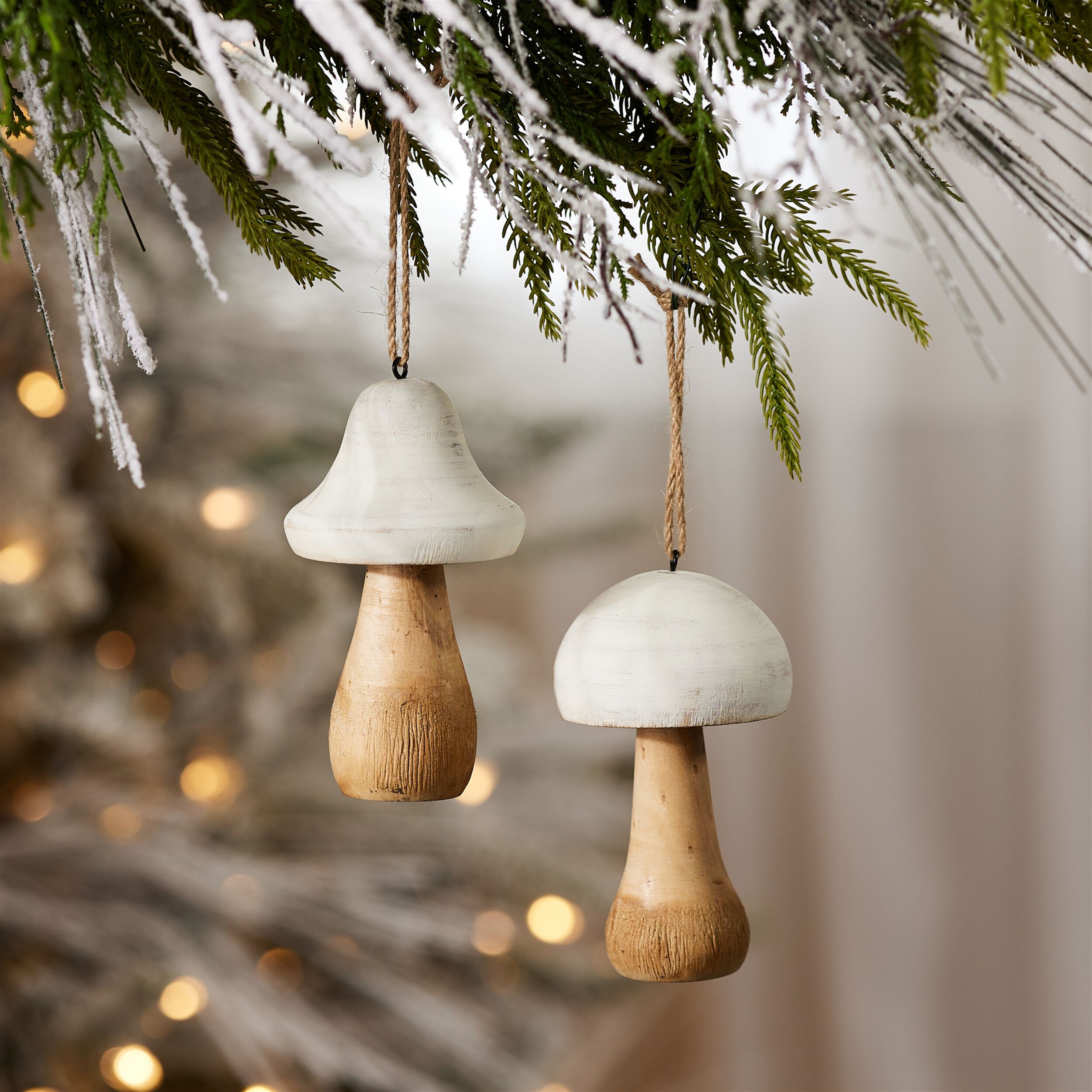 Wood Mushroom Ornament  (Set of 4), WHITE TAN, alternate image number 1