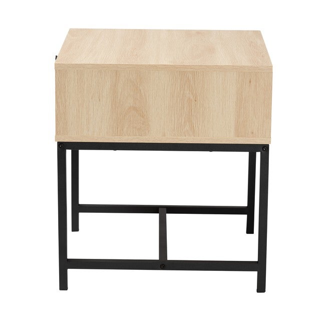 Caterina Mid-Century Modern Transitional Natural Brown Finished Wood And Natural Rattan 1-Drawer Nightstand, , alternate image number null