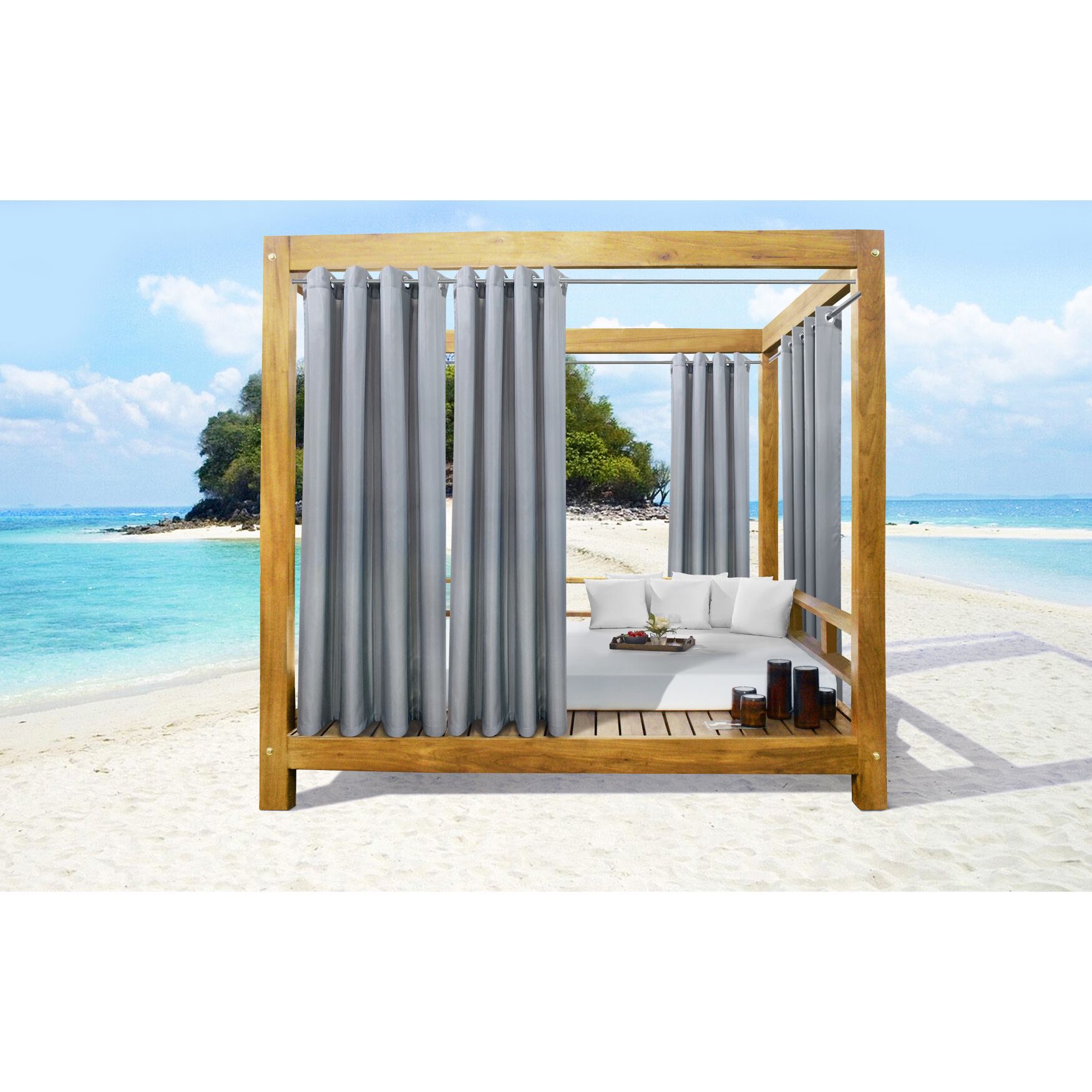 Seascapes Light Filtering Grommet Outdoor Curtain Panel Pair, ALLOY GREY, hi-res image number 0