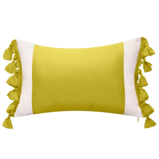 Edie @ Home Indoor/Outdoor Colorblock Tassel Fringe Decorative Throw Pillow 12X20, Citron, CITRON, hi-res image number null