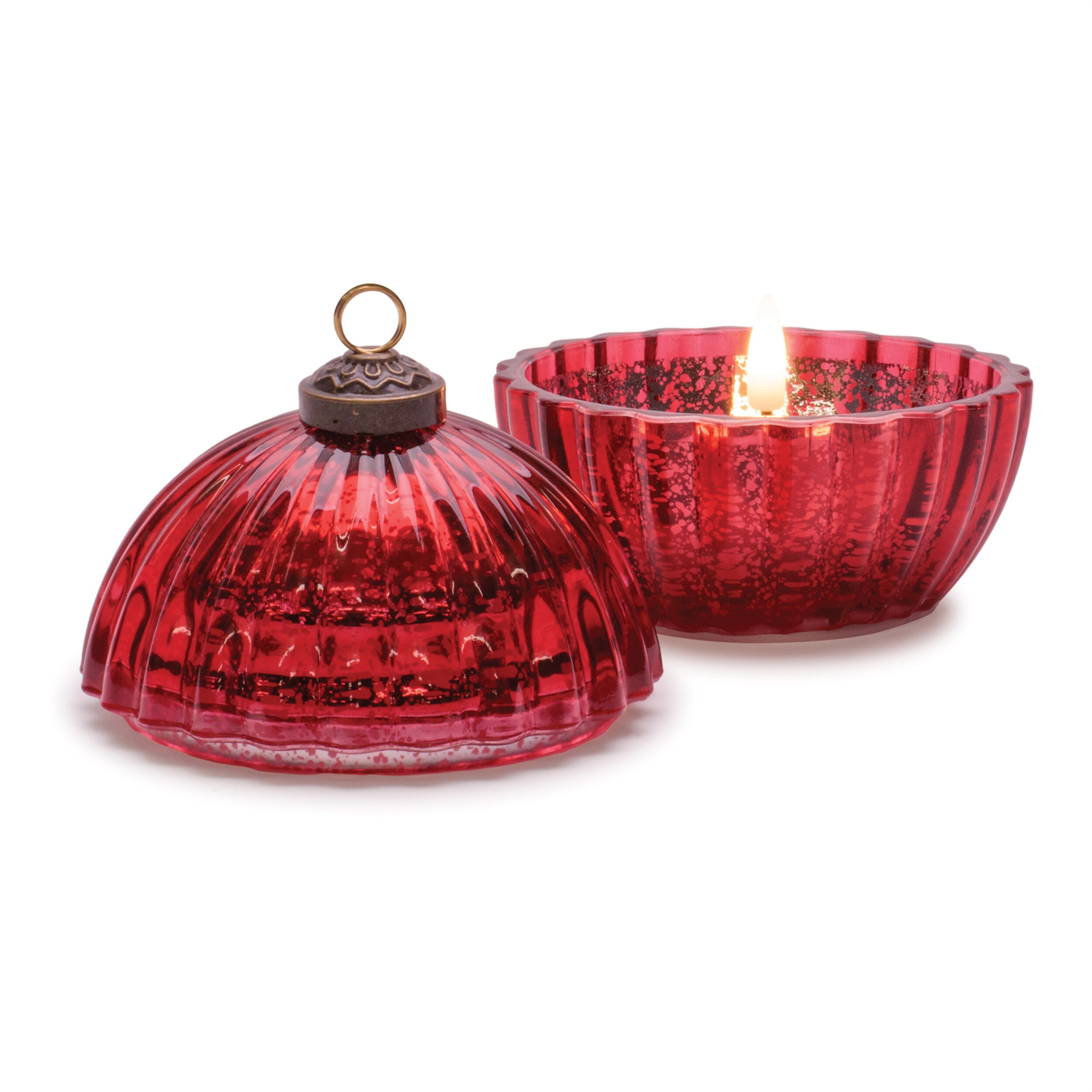 Glass Ornament with LED Candle Inside 4 inchesD, RED, alternate image number 2