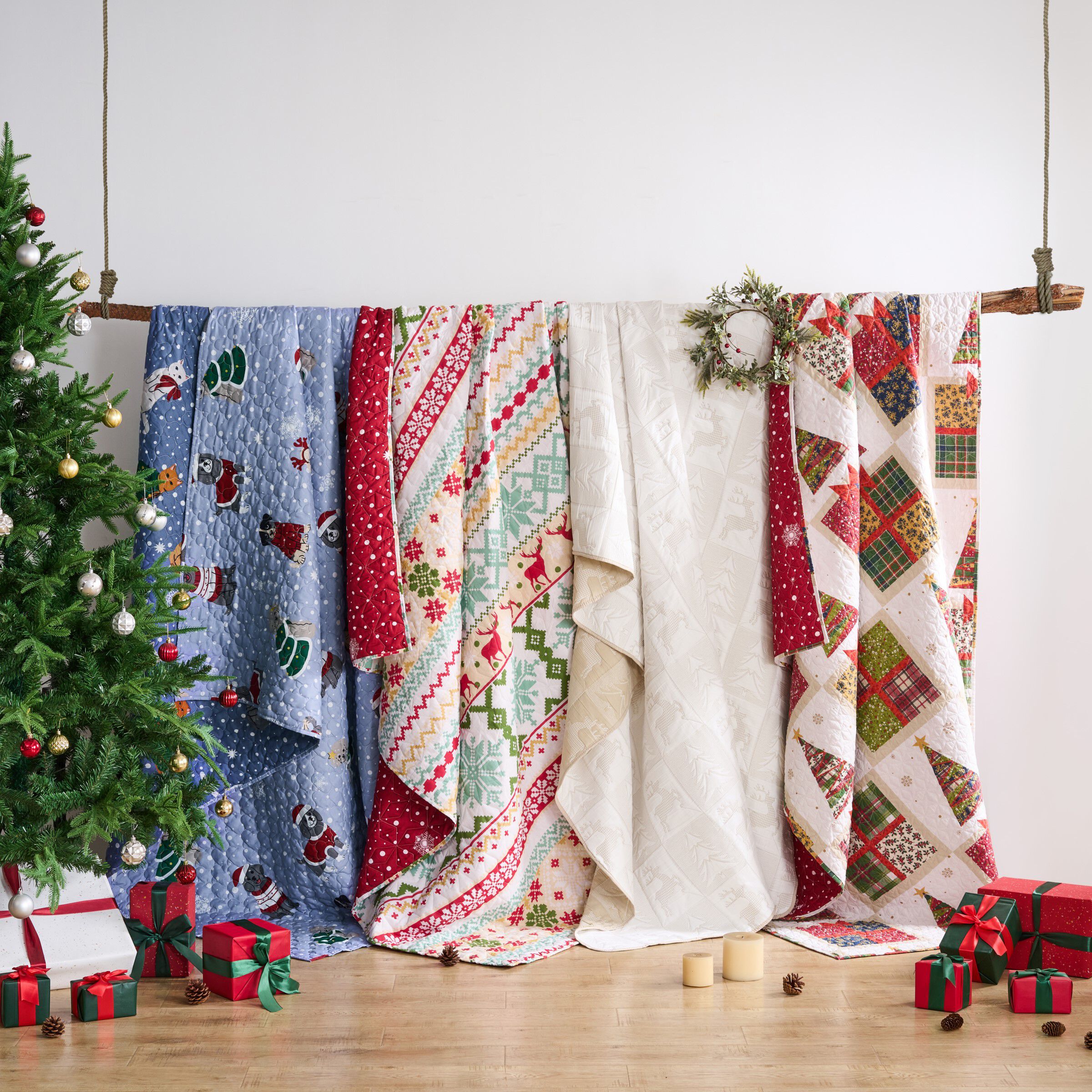 Winter Whiskers Novelty Holiday Quilted Throw Blanket, BLUE, alternate image number 3