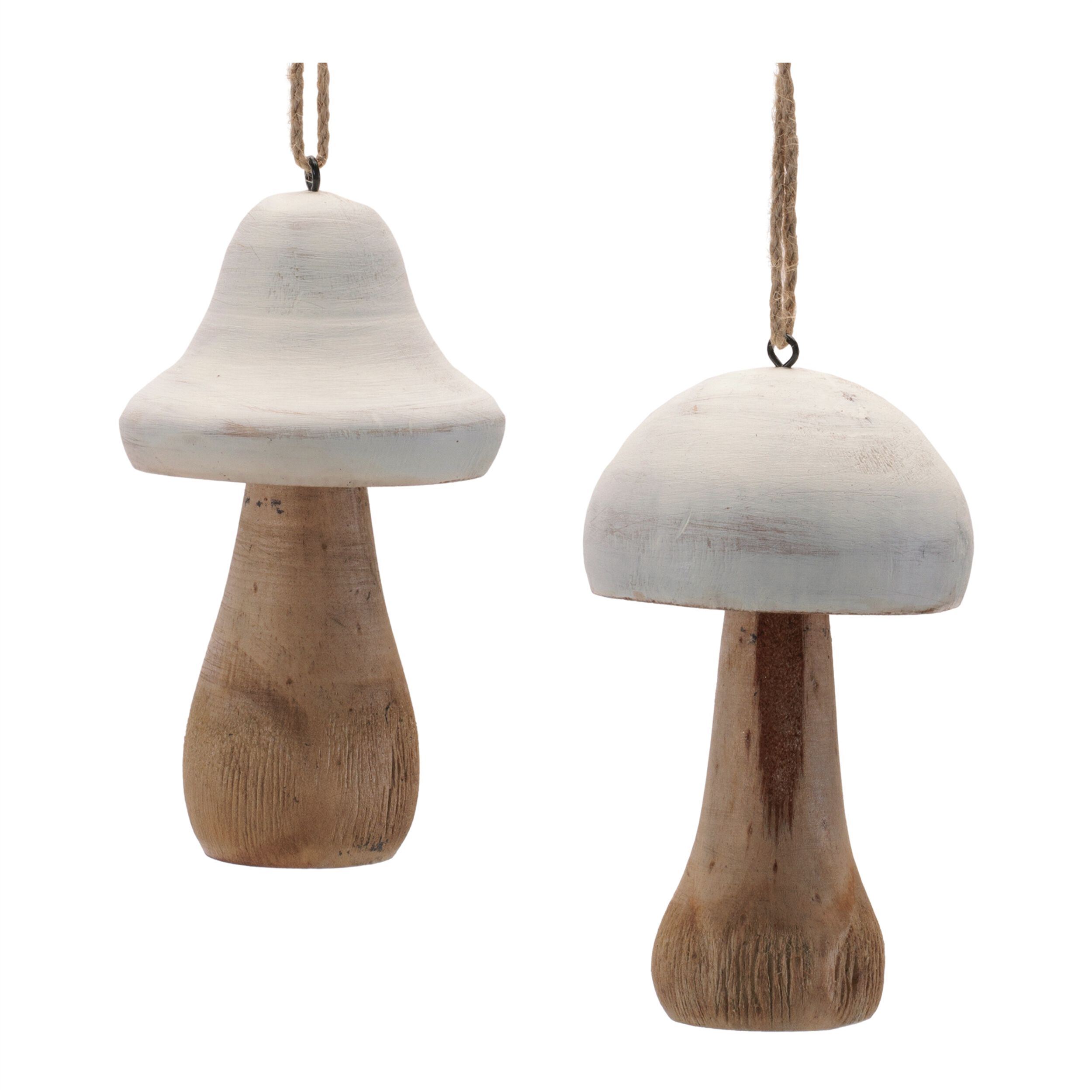 Wood Mushroom Ornament  (Set of 4), WHITE TAN, hi-res image number 0
