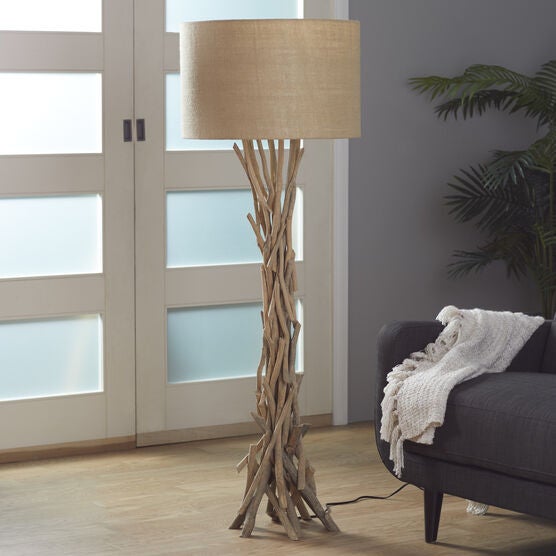 Beige Wood Rustic Floor Lamp, , alternate image number null