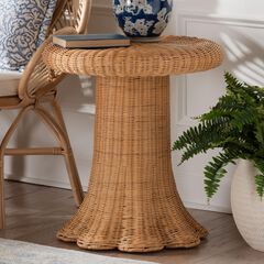 Avalon Scallop Natural Rattan Pedestal Side Table