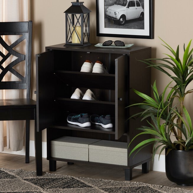 Rossin Wood 2-Door Entryway Shoe Storage Cabinet W Bottom Shelf Furniture, , alternate image number 7