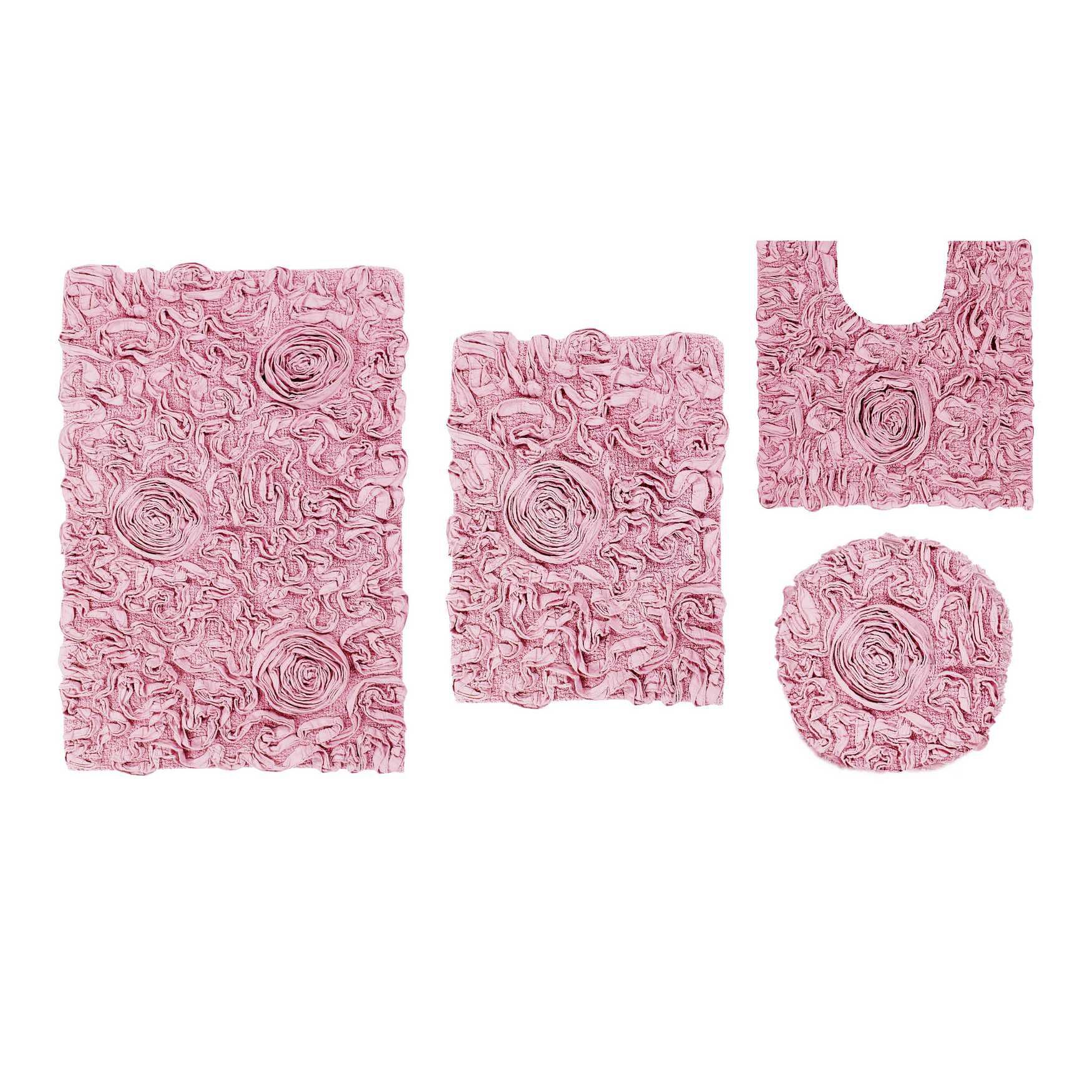 Bell Flower 4 Piece Set Bath Rug Collection, PINK, hi-res image number 0
