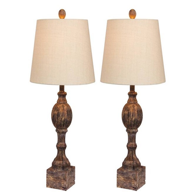Cottage Antique Brown Resin 26.5 inches Table Lamp, Set 2, BROWN, hi-res image number 0