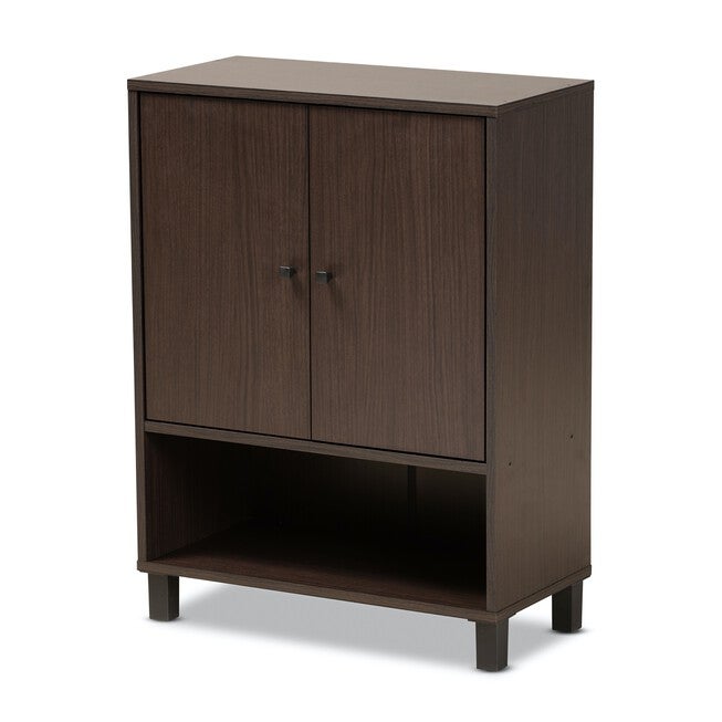 Rossin Wood 2-Door Entryway Shoe Storage Cabinet W Bottom Shelf Furniture, BROWN BLACK, hi-res image number 0
