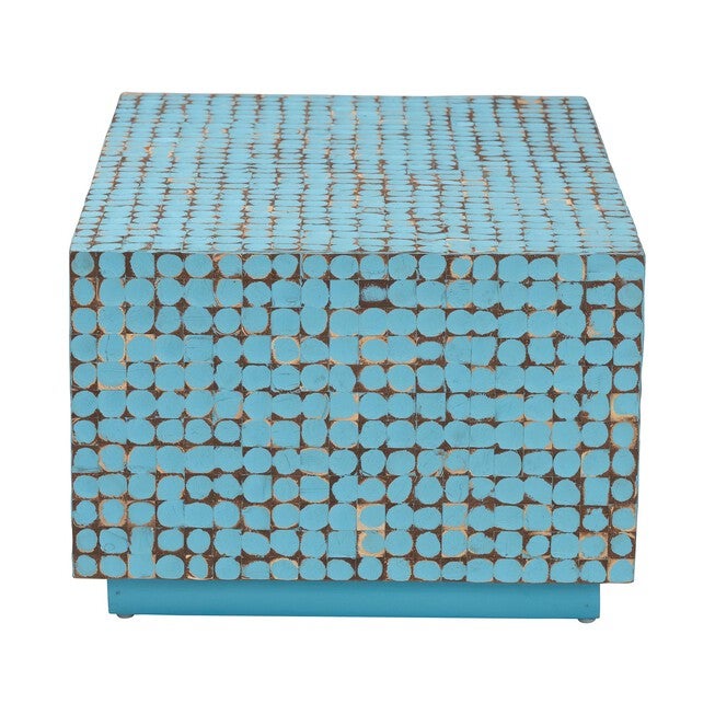 Nitza Bohemian Coconut Shell and Acacia Wood Coffee Table, BLUE, alternate image number null