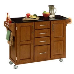 Large Cottage Oak Finish Create a Cart with Black Granite Top