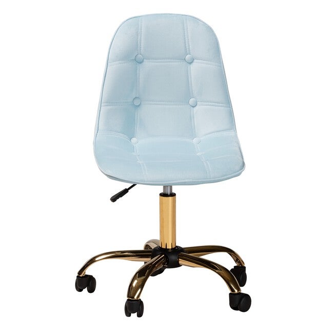 Kabira Contemporary Glam And Luxe Blush Pink Velvet Fabric And Gold Metal Swivel Office Chair, , alternate image number 4