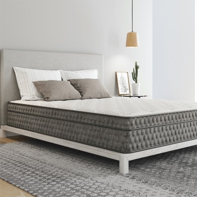 11 inches Gel Memory Foam Quilted Hybrid, Medium, Queen Mattress, WHITE GREY, hi-res image number null
