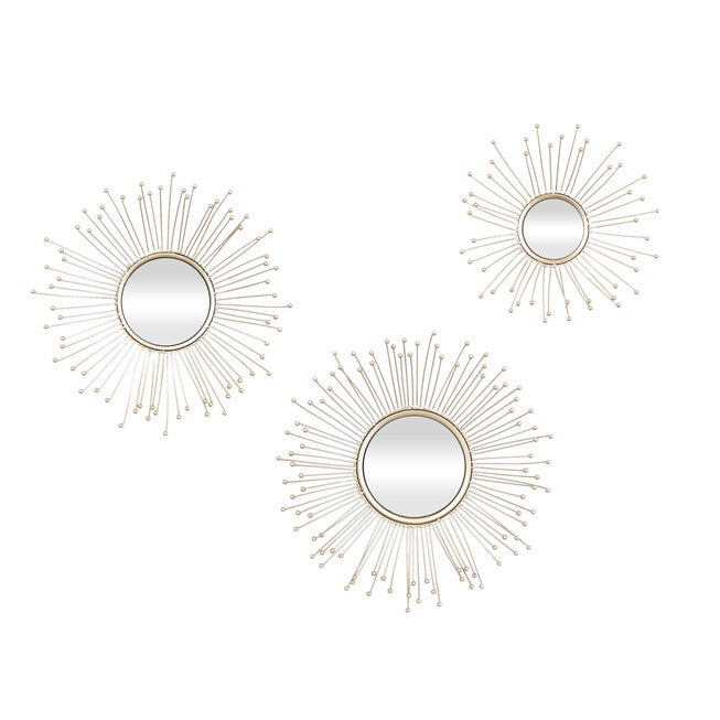 Set Of 3 Gold Metal Glam Wall Mirror, GOLD, hi-res image number 0