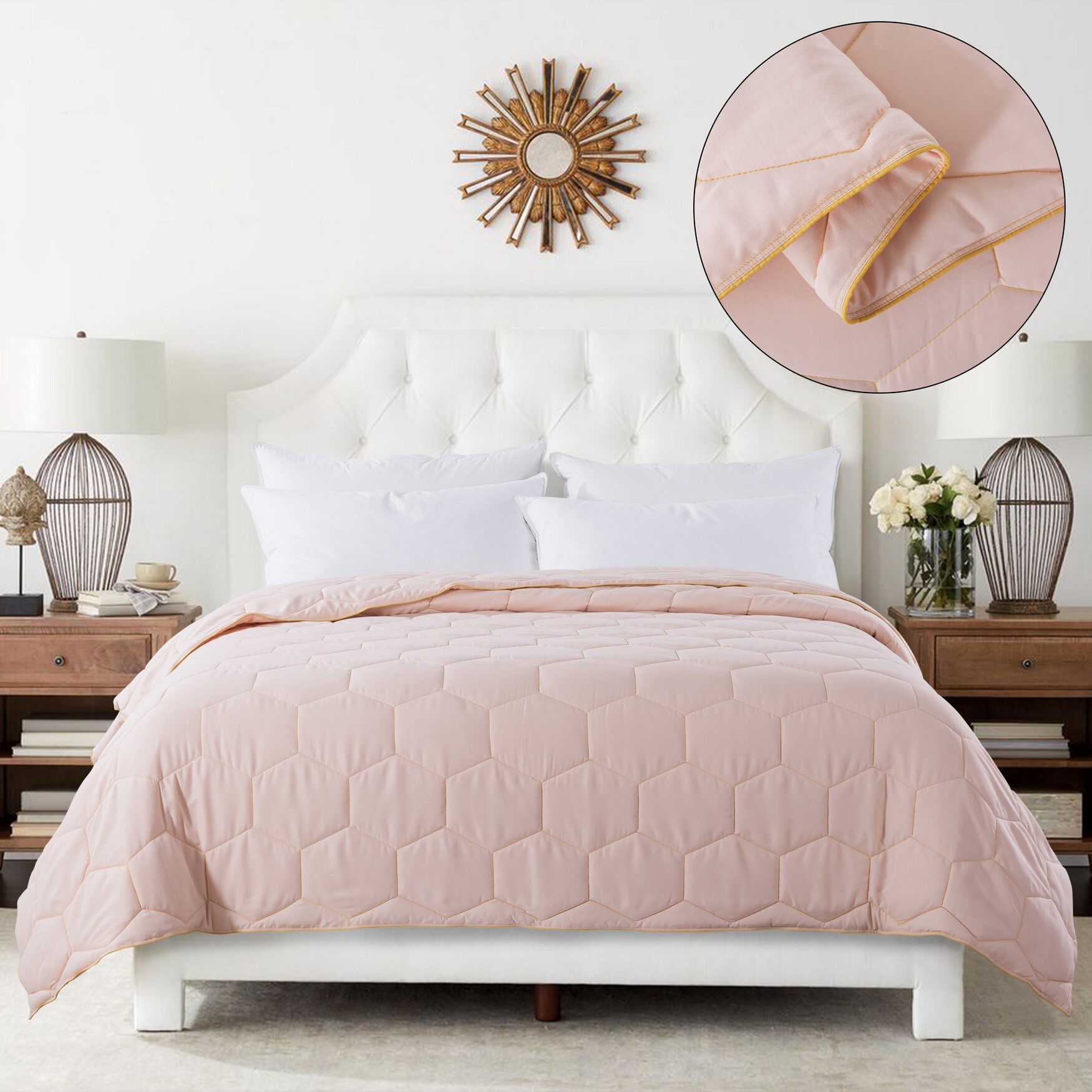 Honeycomb Down Alternative Blanket, Blush/Mustard, , alternate image number 4