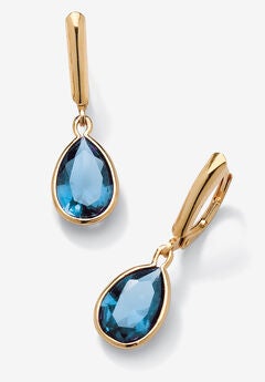 Gold over Sterling Silver Drop EarringsPear Cut Simulated Birthstones