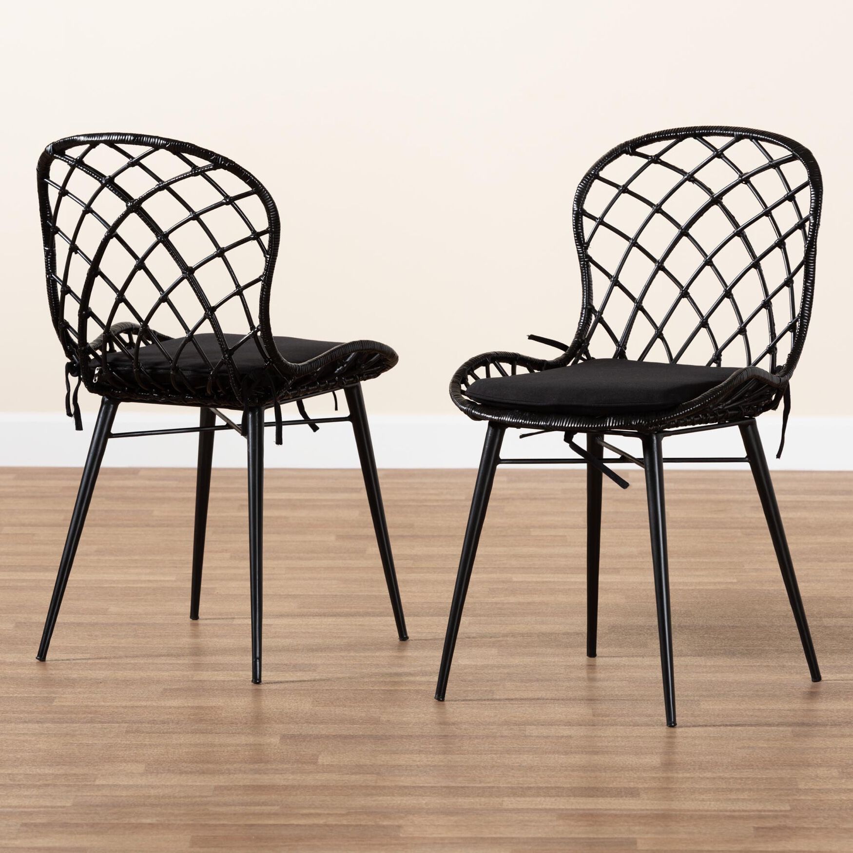 Sabelle Modern Bohemian Black Finished Rattan And Metal Dining Chair, , alternate image number 6
