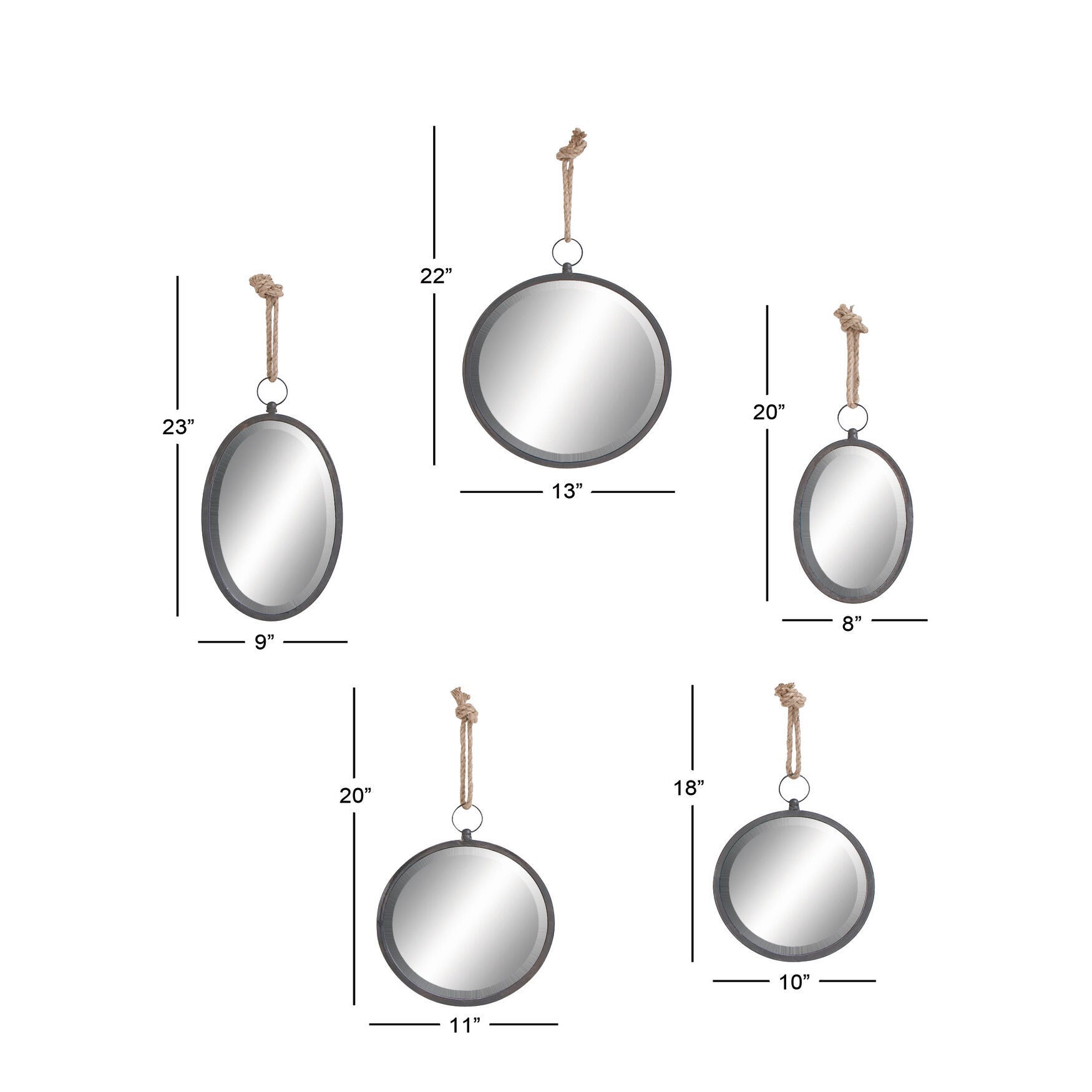 Set Of 5 Grey Metal Glam Wall Mirror, , alternate image number 6