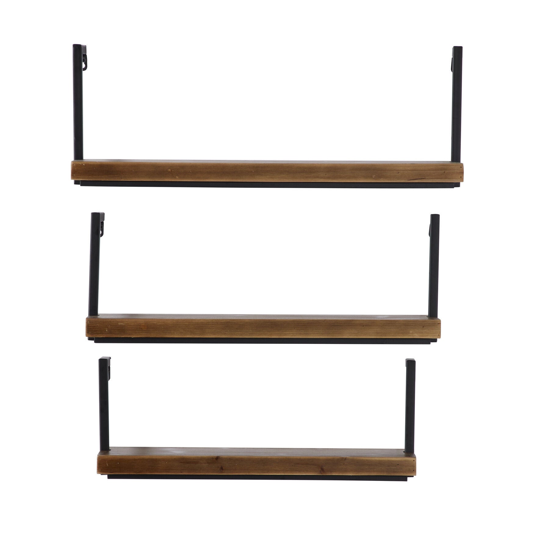 Set Of 3 Brown Wood Industrial Wall Shelf Wall Shelf, , alternate image number 2