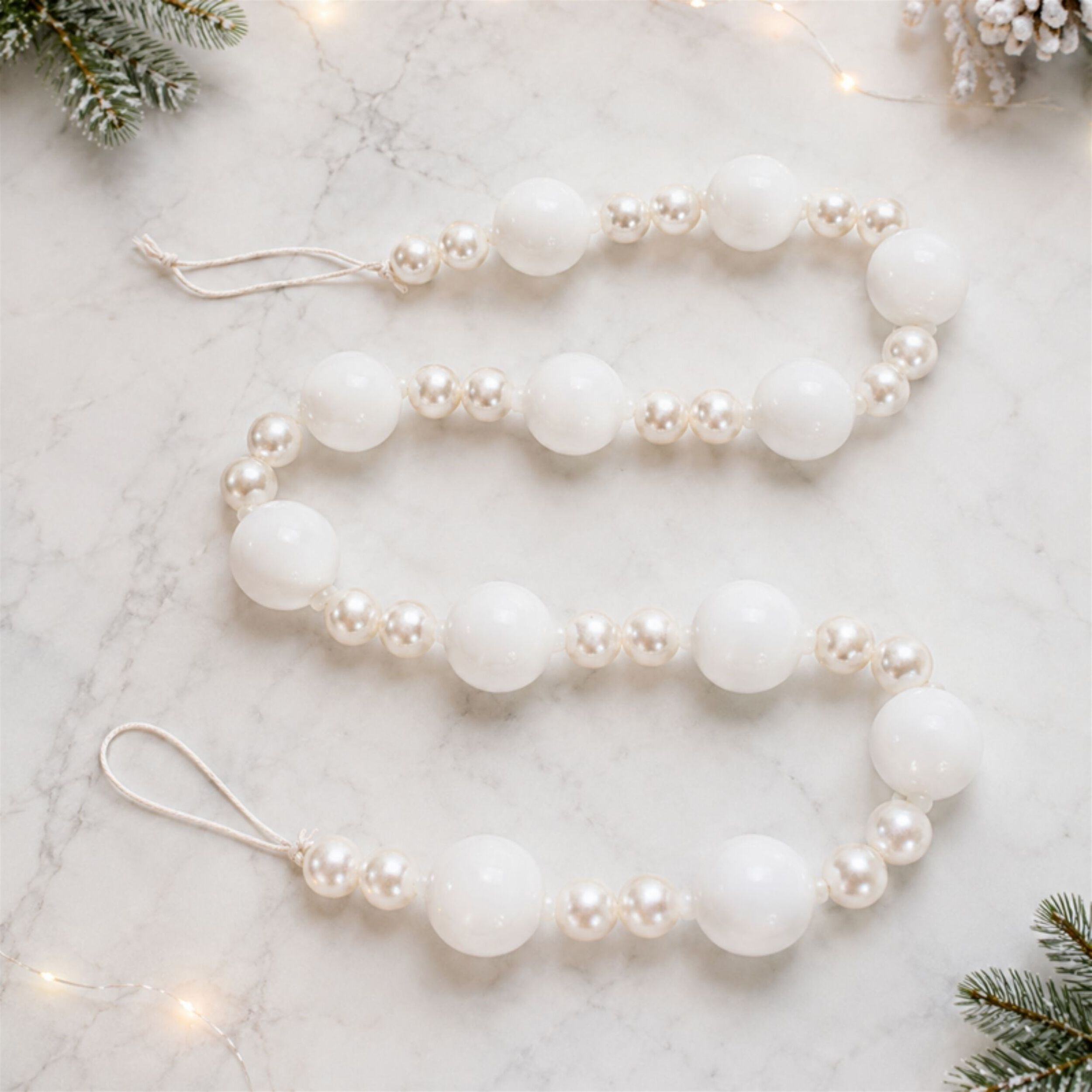 White and Pearl Glass Ball Garland 32 inches, WHITE, alternate image number 1