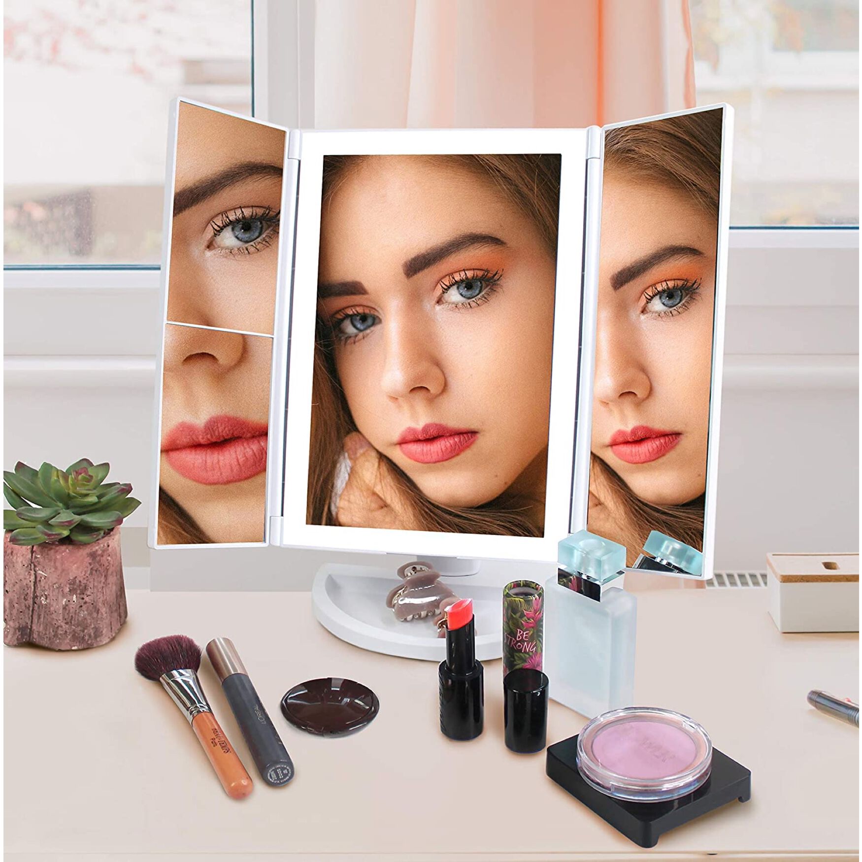 Tri-Fold Makeup Mirror With 3-Color Led Lighting, , alternate image number 8